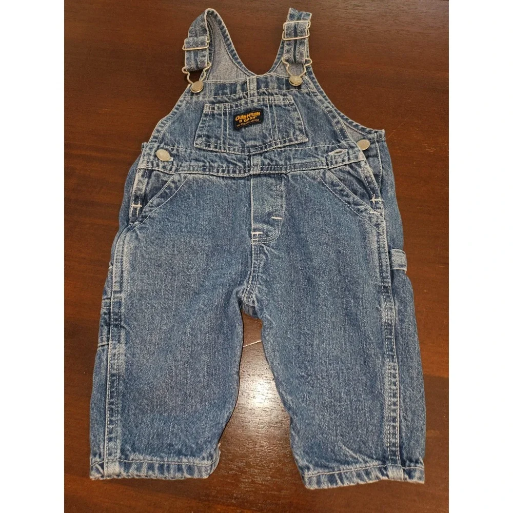 Vintage Oshkosh B'gosh Denim Overall Blue 3-6 Mo Snap Shorts Unisex Boys‎ Jean